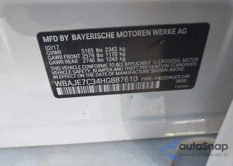 2017 BMW 540I xDrive from USA, damaged, VIN WBAJE7C34HG887610